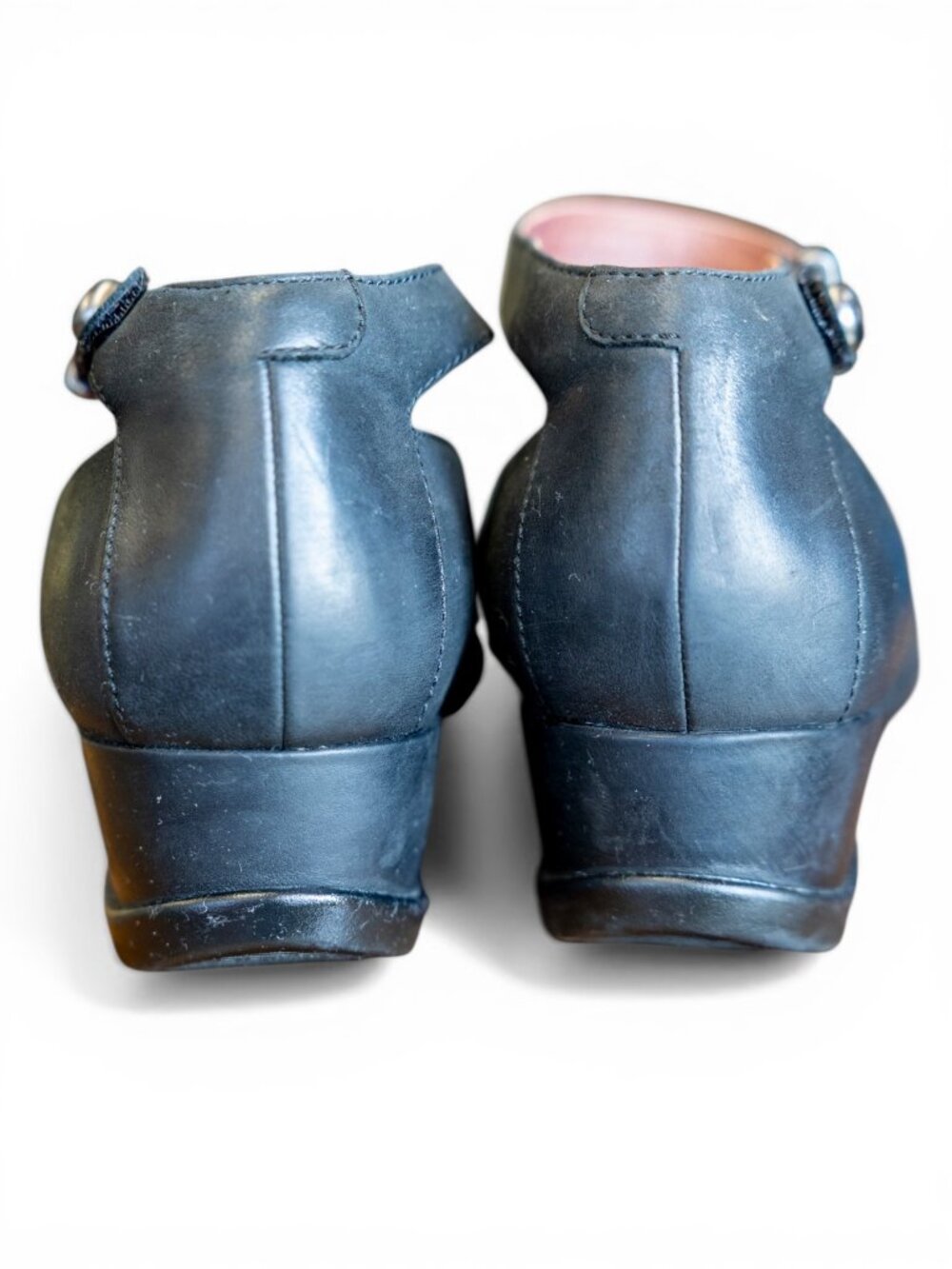 Dansko Black Leather Wedge Mary Jane Shoes with Ankle Strap - Picture 4 of 8
